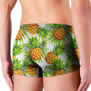 White Tropical Pineapple Pattern Print Men's Boxer Briefs