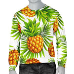 White Tropical Pineapple Pattern Print Men's Crewneck Sweatshirt GearFrost