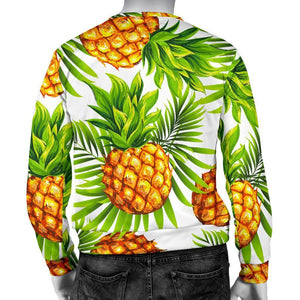 White Tropical Pineapple Pattern Print Men's Crewneck Sweatshirt GearFrost