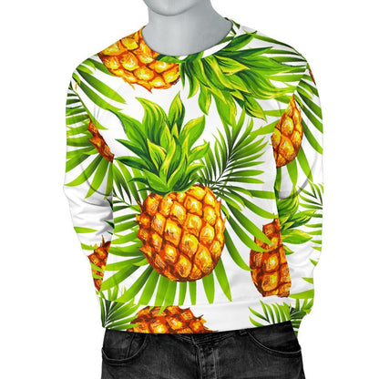 White Tropical Pineapple Pattern Print Men's Crewneck Sweatshirt GearFrost
