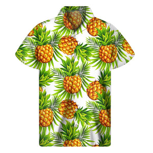 White Tropical Pineapple Pattern Print Men's Short Sleeve Shirt