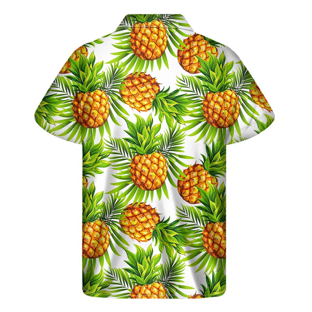 White Tropical Pineapple Pattern Print Men's Short Sleeve Shirt