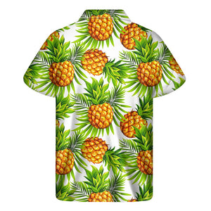 White Tropical Pineapple Pattern Print Men's Short Sleeve Shirt