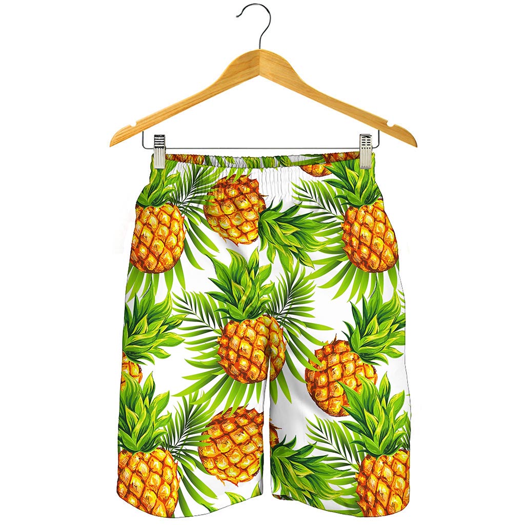 White Tropical Pineapple Pattern Print Men's Shorts