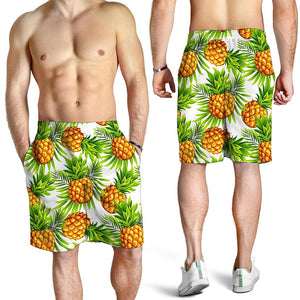 White Tropical Pineapple Pattern Print Men's Shorts