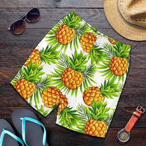 White Tropical Pineapple Pattern Print Men's Shorts