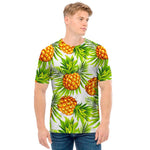 White Tropical Pineapple Pattern Print Men's T-Shirt