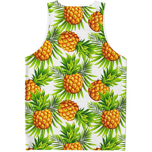 White Tropical Pineapple Pattern Print Men's Tank Top