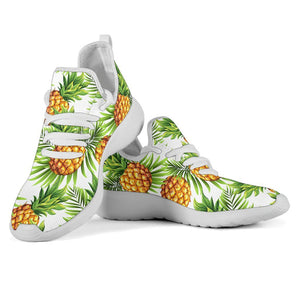 White Tropical Pineapple Pattern Print Mesh Knit Shoes GearFrost