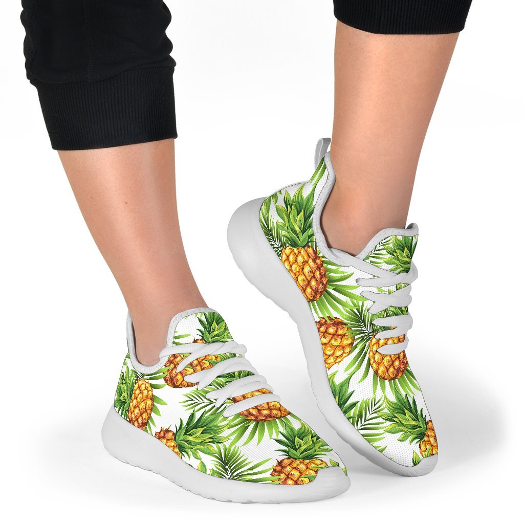 White Tropical Pineapple Pattern Print Mesh Knit Shoes GearFrost