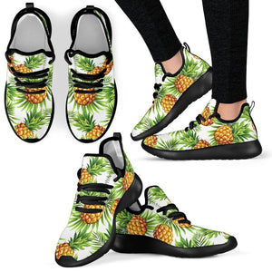 White Tropical Pineapple Pattern Print Mesh Knit Shoes GearFrost