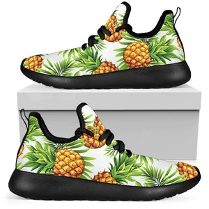 White Tropical Pineapple Pattern Print Mesh Knit Shoes GearFrost