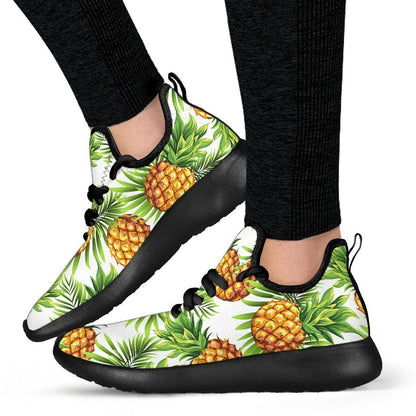 White Tropical Pineapple Pattern Print Mesh Knit Shoes GearFrost