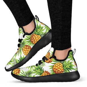 White Tropical Pineapple Pattern Print Mesh Knit Shoes GearFrost