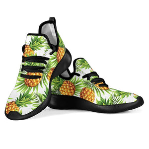 White Tropical Pineapple Pattern Print Mesh Knit Shoes GearFrost