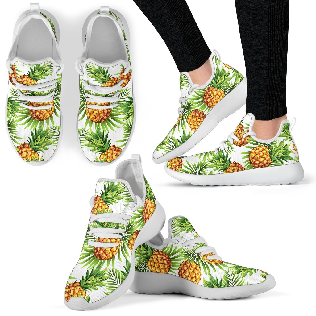 White Tropical Pineapple Pattern Print Mesh Knit Shoes GearFrost