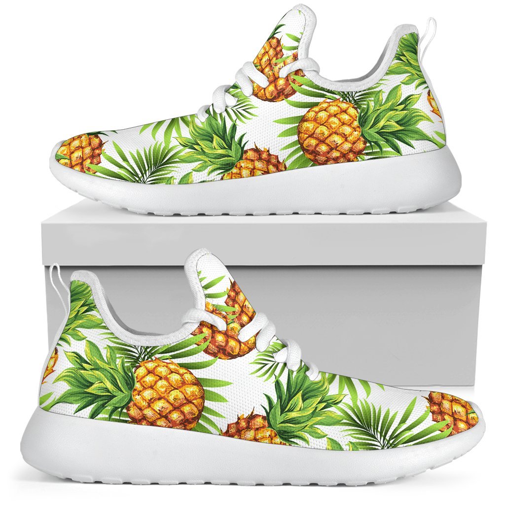 White Tropical Pineapple Pattern Print Mesh Knit Shoes GearFrost