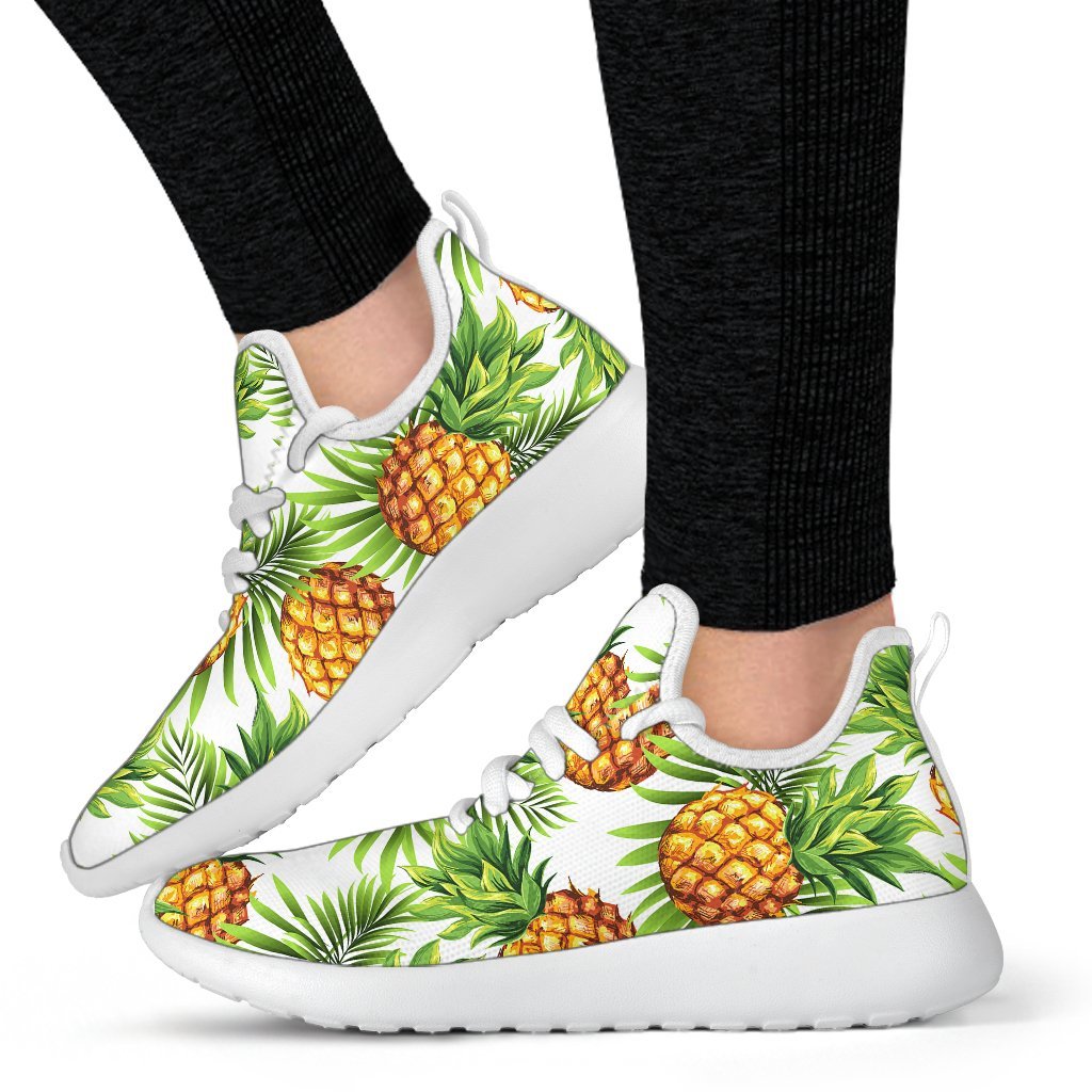 White Tropical Pineapple Pattern Print Mesh Knit Shoes GearFrost