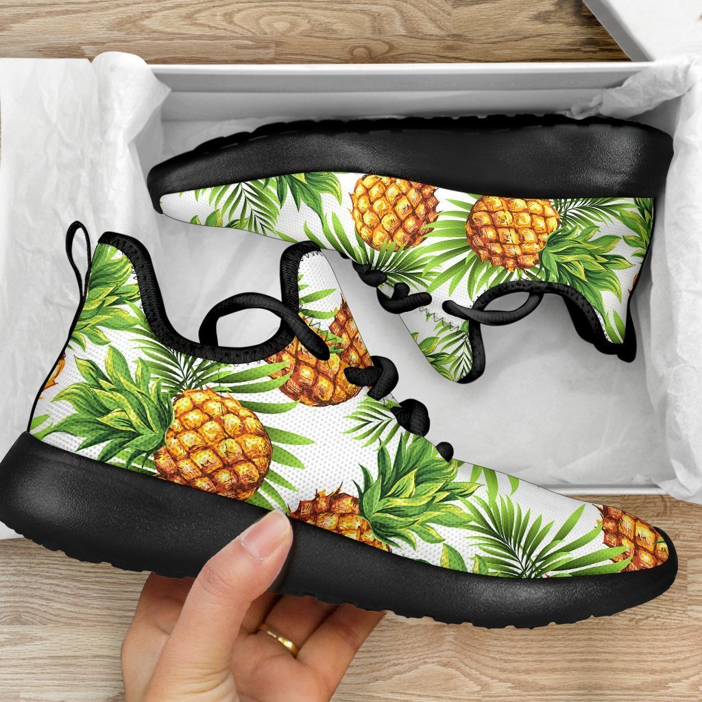 White Tropical Pineapple Pattern Print Mesh Knit Shoes GearFrost