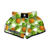 White Tropical Pineapple Pattern Print Muay Thai Boxing Shorts