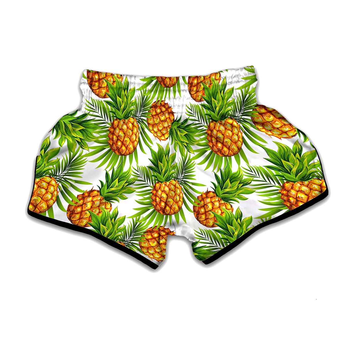 White Tropical Pineapple Pattern Print Muay Thai Boxing Shorts