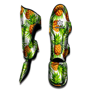 White Tropical Pineapple Pattern Print Muay Thai Shin Guard