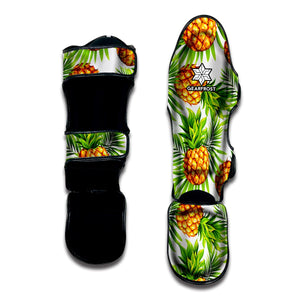 White Tropical Pineapple Pattern Print Muay Thai Shin Guard