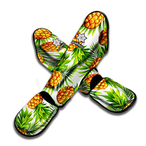 White Tropical Pineapple Pattern Print Muay Thai Shin Guard