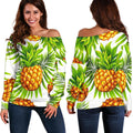 White Tropical Pineapple Pattern Print Off The Shoulder Sweatshirt