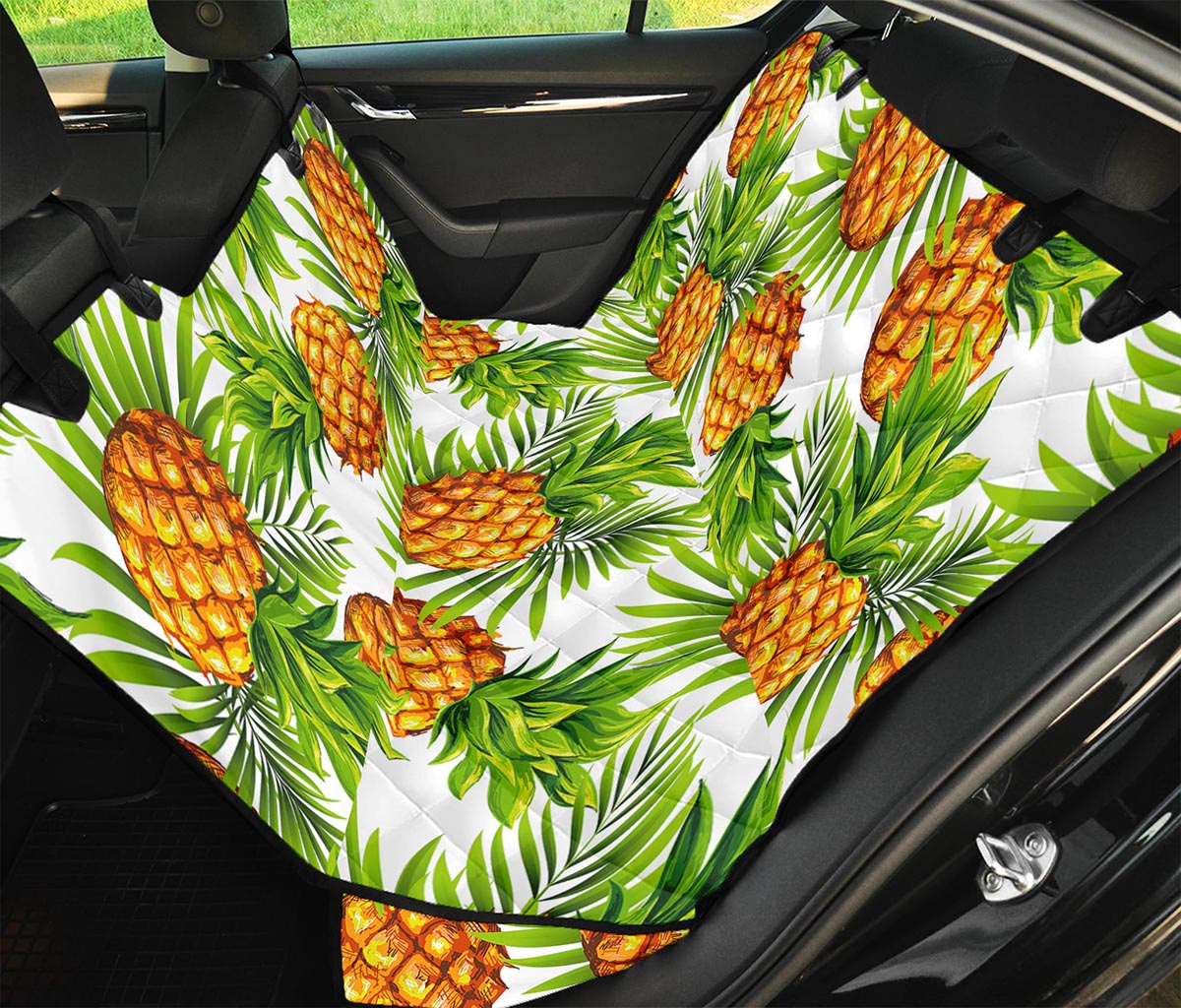 White Tropical Pineapple Pattern Print Pet Car Back Seat Cover