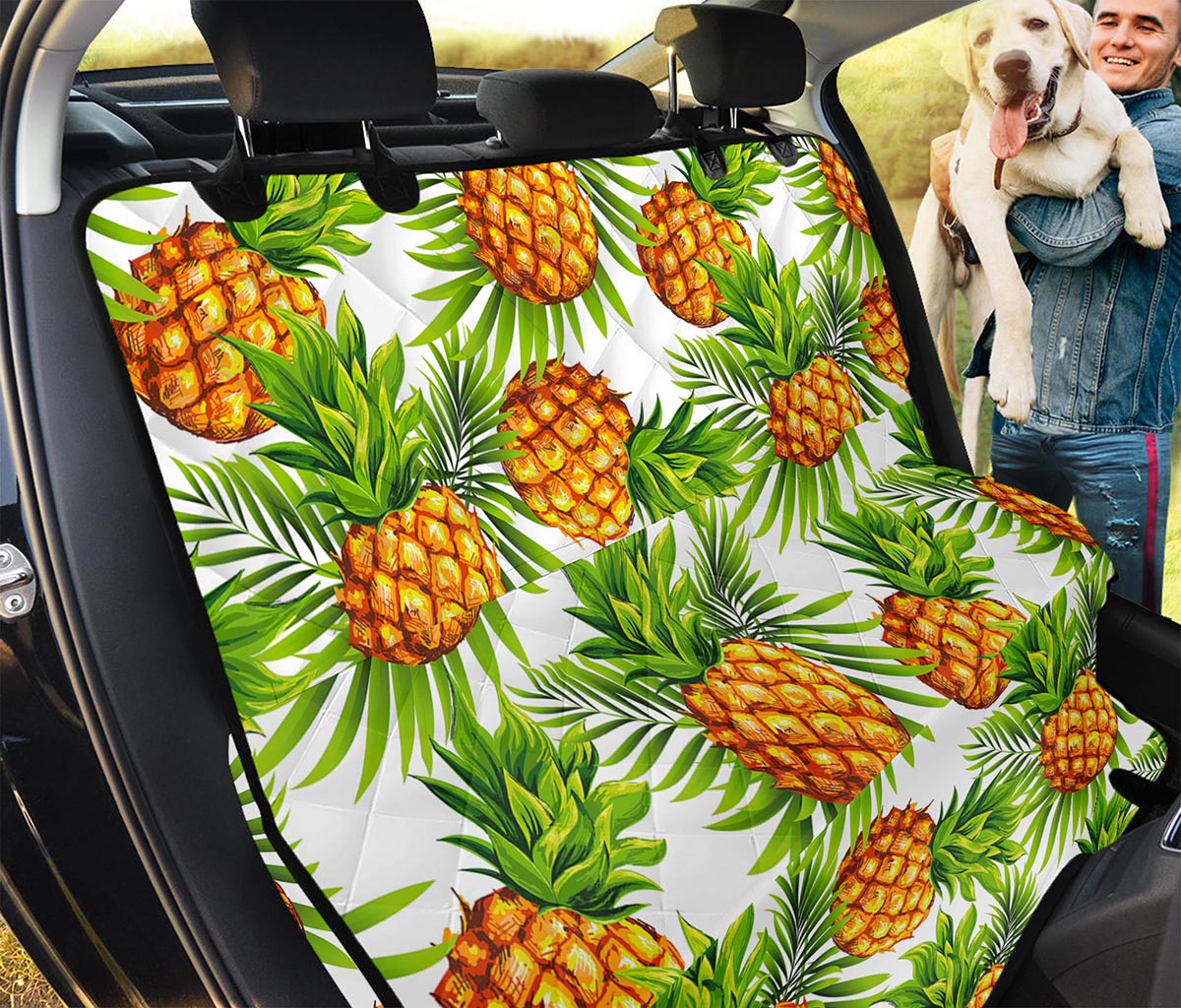 White Tropical Pineapple Pattern Print Pet Car Back Seat Cover