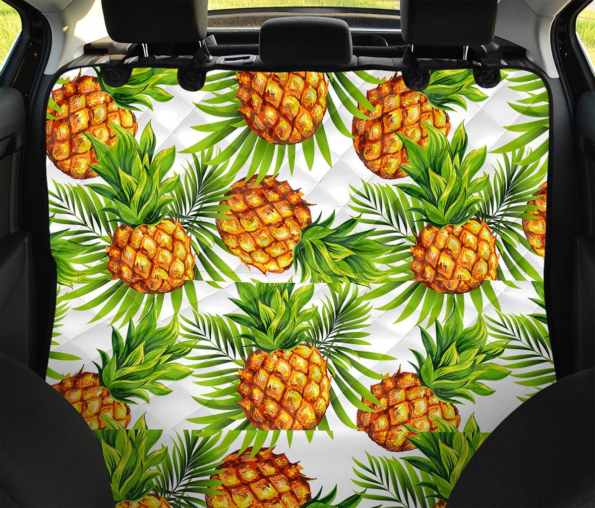 White Tropical Pineapple Pattern Print Pet Car Back Seat Cover