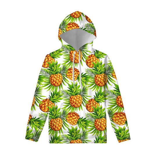 White Tropical Pineapple Pattern Print Pullover Hoodie
