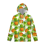 White Tropical Pineapple Pattern Print Pullover Hoodie