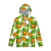 White Tropical Pineapple Pattern Print Pullover Hoodie