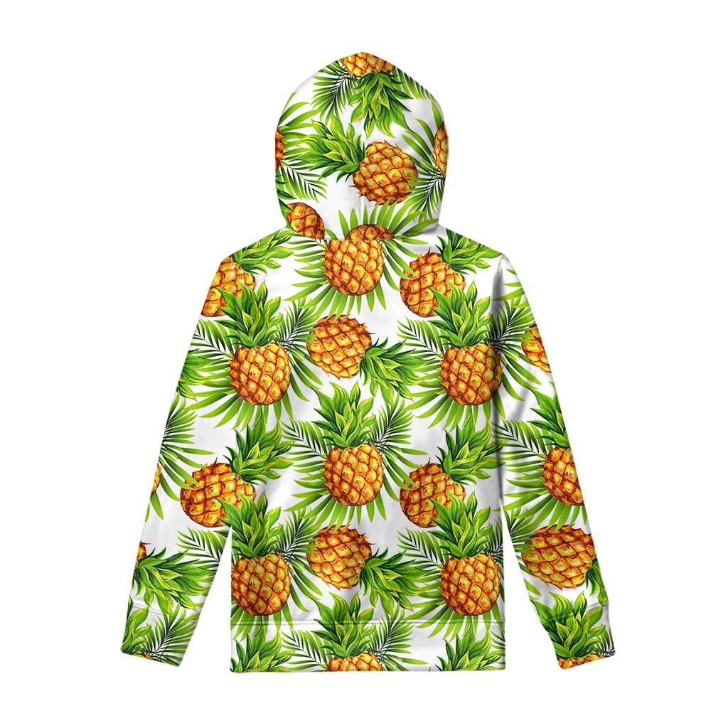 White Tropical Pineapple Pattern Print Pullover Hoodie