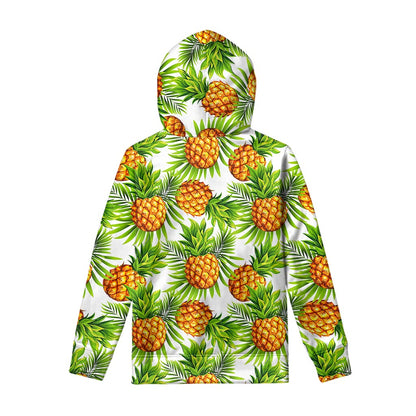 White Tropical Pineapple Pattern Print Pullover Hoodie