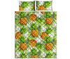 White Tropical Pineapple Pattern Print Quilt Bed Set