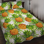 White Tropical Pineapple Pattern Print Quilt Bed Set
