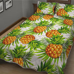 White Tropical Pineapple Pattern Print Quilt Bed Set