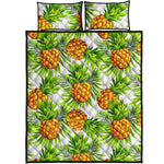 White Tropical Pineapple Pattern Print Quilt Bed Set