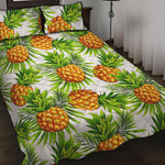 White Tropical Pineapple Pattern Print Quilt Bed Set