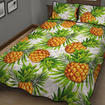 White Tropical Pineapple Pattern Print Quilt Bed Set