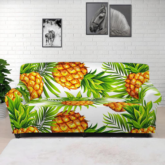 White Tropical Pineapple Pattern Print Sofa Cover