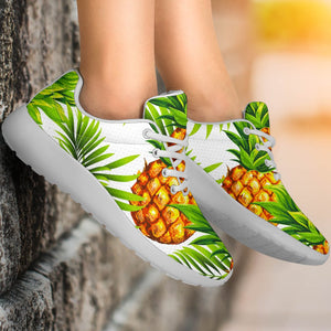 White Tropical Pineapple Pattern Print Sport Shoes GearFrost