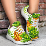 White Tropical Pineapple Pattern Print Sport Shoes GearFrost