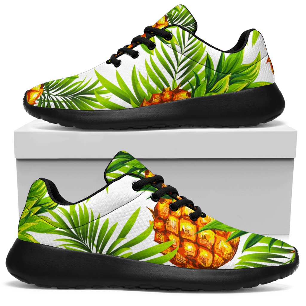 White Tropical Pineapple Pattern Print Sport Shoes GearFrost