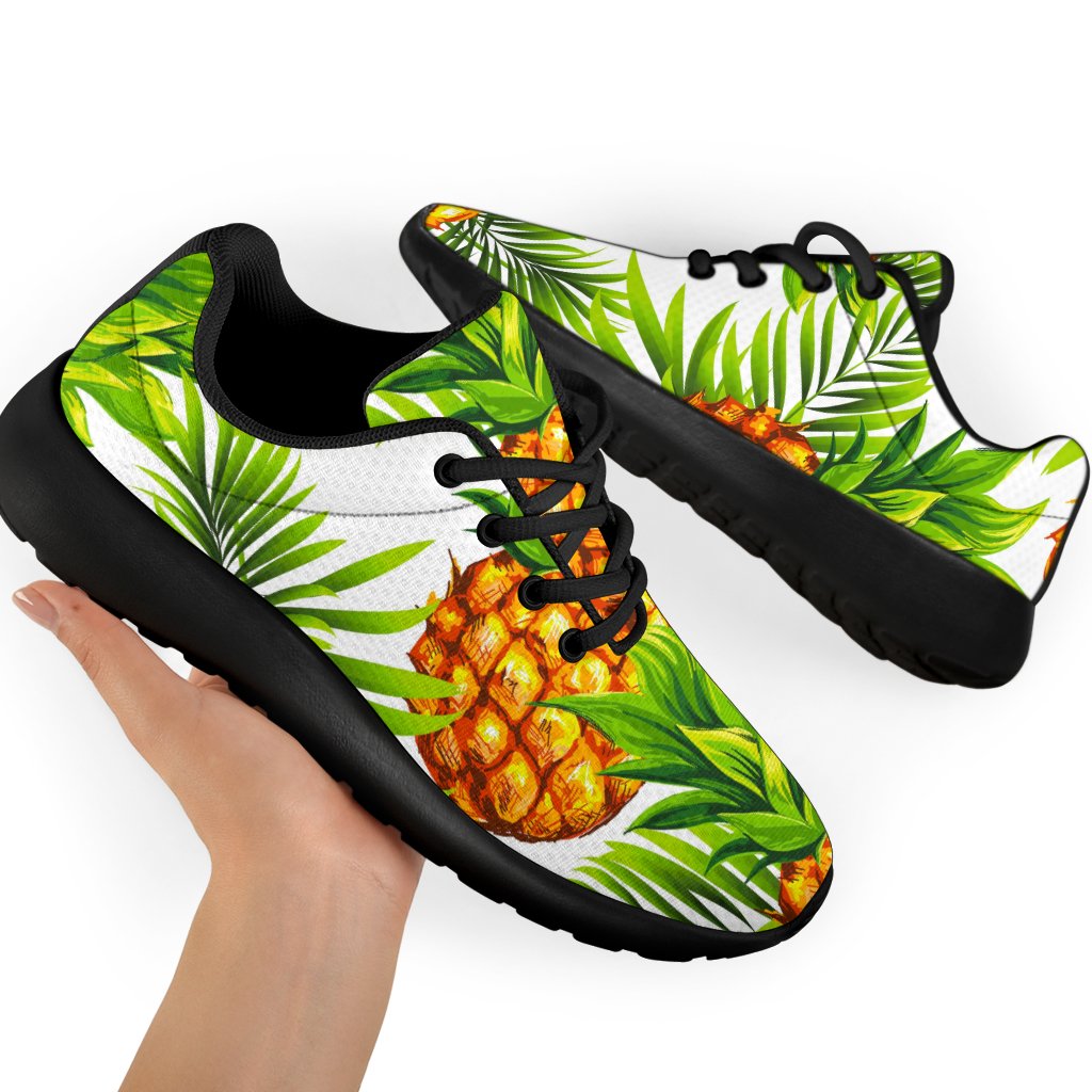 White Tropical Pineapple Pattern Print Sport Shoes GearFrost