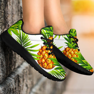 White Tropical Pineapple Pattern Print Sport Shoes GearFrost