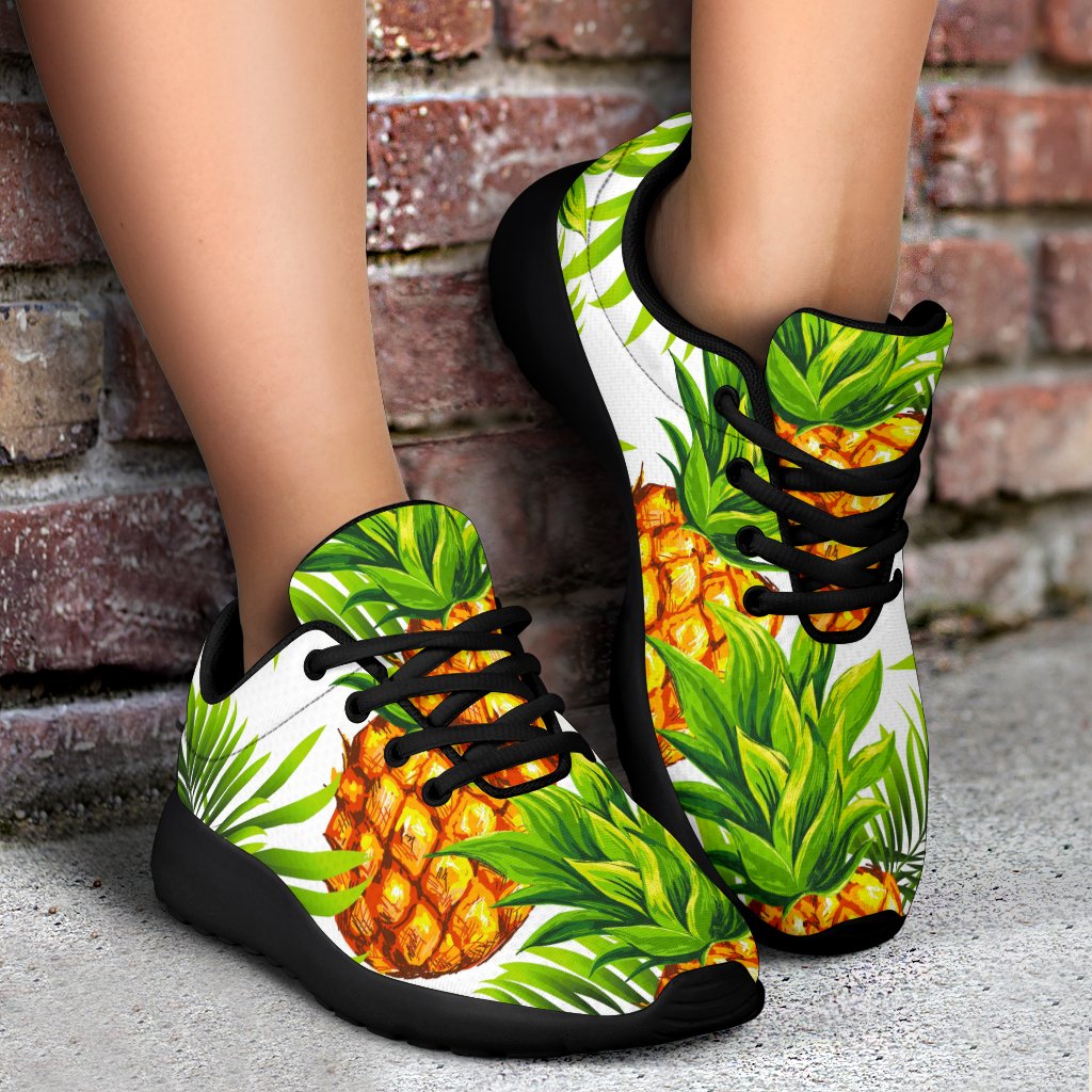 White Tropical Pineapple Pattern Print Sport Shoes GearFrost